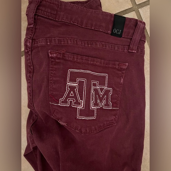 Womens OCJ maroon jeans with white aggie A&M embroidery - Picture 4 of 5